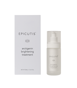 Epicutis arctigenin brightening treatment bottle and packaging on a white background