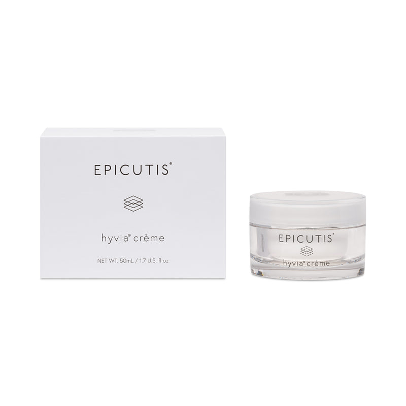 Epicutis hyvia crème jar and packaging on a white background