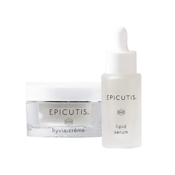 Epicutis skincare products including a jar and dropper bottle on a white background