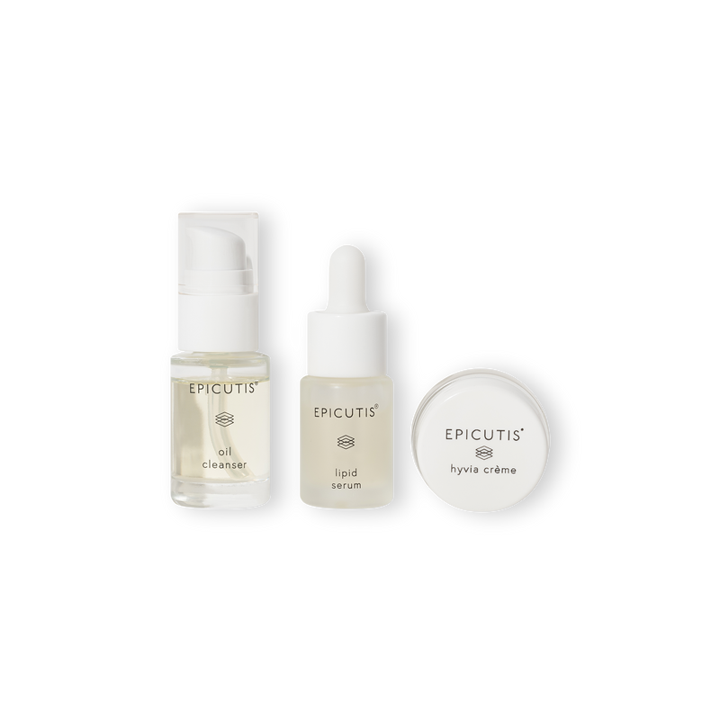 Three skincare products from Epicutis on a white background