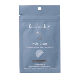 Package of face reality invisiclear hydrocolloid spot patches on a white background