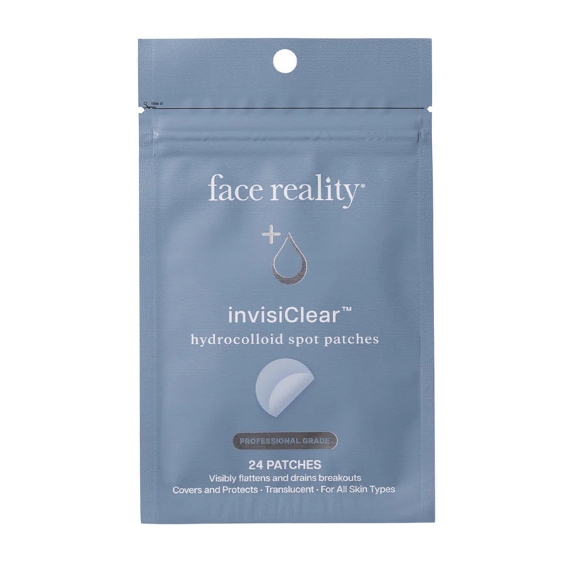 Package of face reality invisiclear hydrocolloid spot patches on a white background