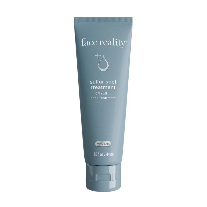 Tube of face reality sulfur spot treatment on a white background