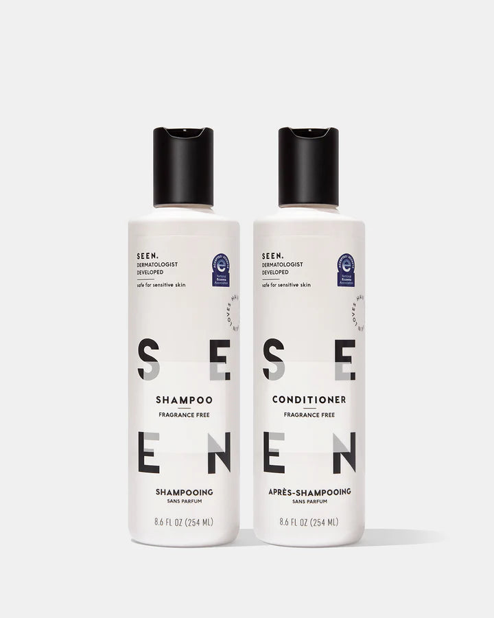 Two bottles of Sese shampoo and conditioner on a white background